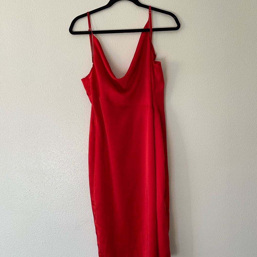 Red Silk-Style Midi Dress